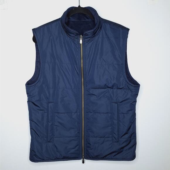 J. Hilburn Wool Puffer Vest 41R Medium Large Reversible Navy Blue Full Zip - Picture 5 of 11